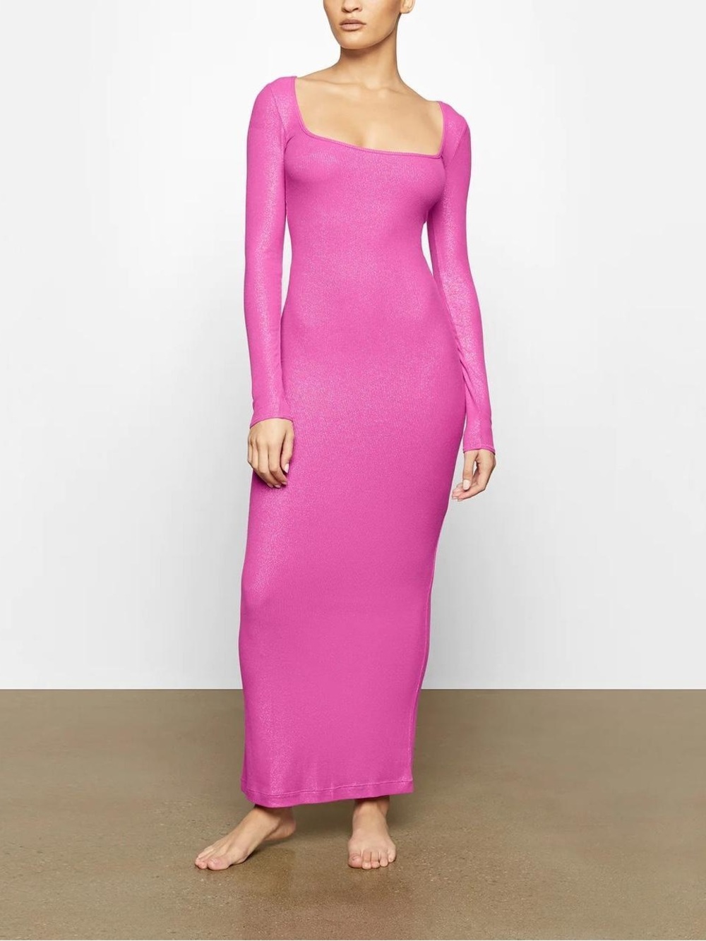 SKIMS Soft Lounge Long Sleeve Maxi Dress Large Fuchsia Foil Metallic Large Rare
